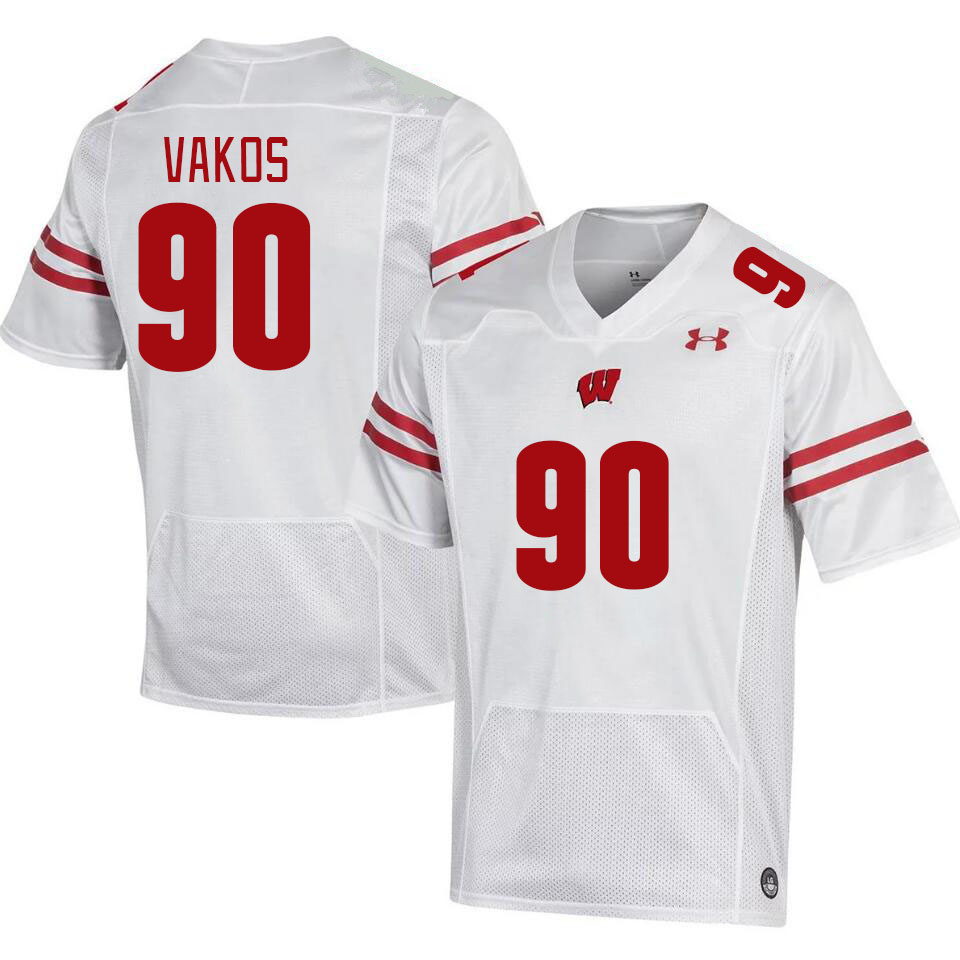 Men #90 Nathanial Vakos Winsconsin Badgers College Football Jerseys Stitched Sale-White